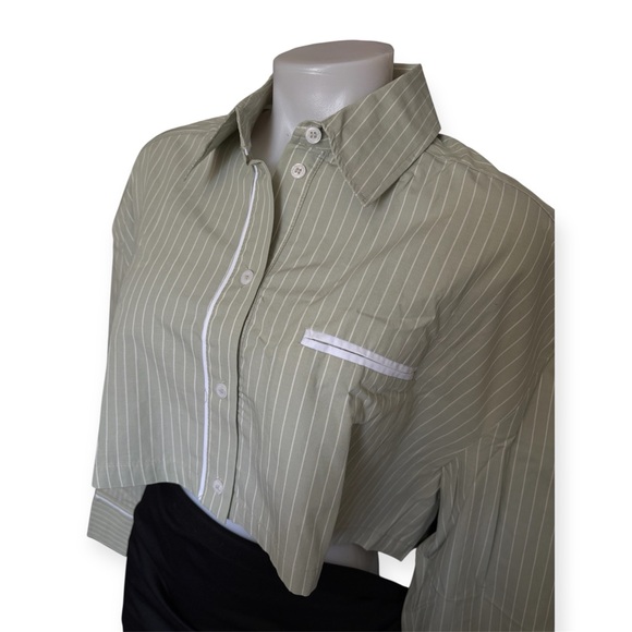 Zara Sage Green Striped Shirt - Picture 5 of 14